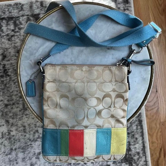 Coach Bags Coach Signature Stripe Multicolored Light Khaki